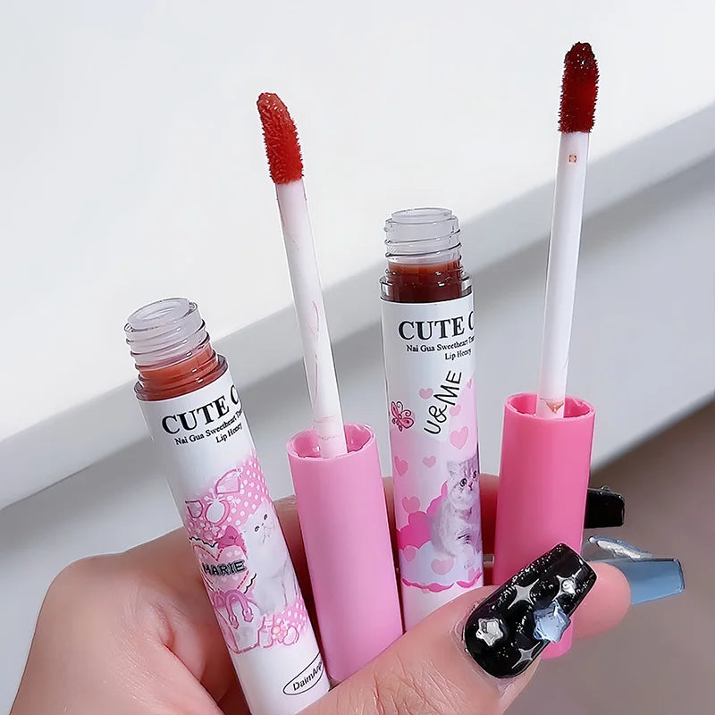 Daimanpu Cute Cat Fun Mirror Lip Gloss Set Shantou Clear Lip Glaze for Summer Makeup