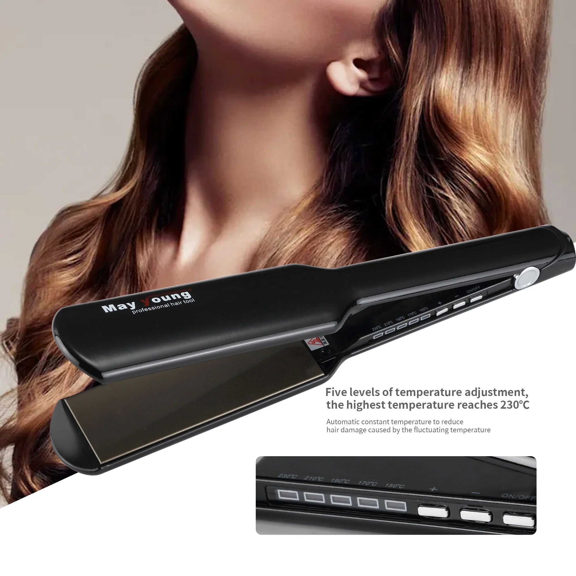 Private Label 1.75 Inch Titanium Plates Hair Flat Iron 450℉ 230℃ Profesional Hair Straightener