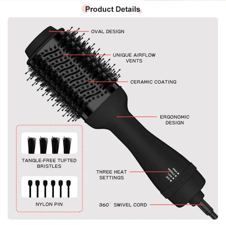Beauty Merry 3 in 1 Ceramic Ionic Styling Hot Air Brush Volumizer Blowout One Step Hair Dryer Blow Dry Brush Styler