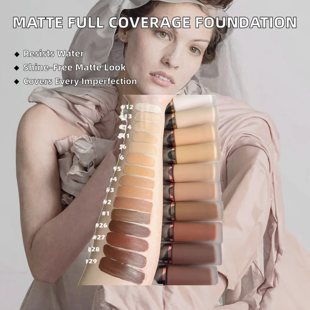 Professional Oil Control Dark Full Coverage Matte Waterproof Liquid Foundation Cream Private Label Vegan Moisturizer Makeup