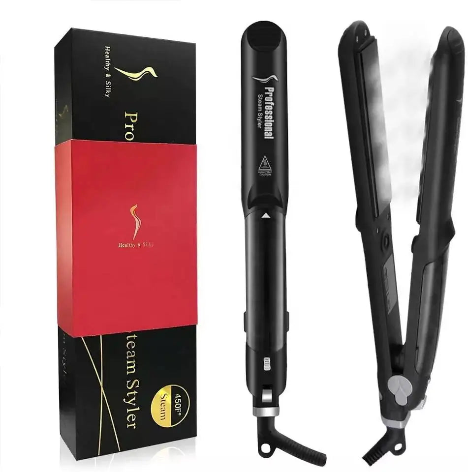 Professional Ceramic Plate Steam Hair Straightener with LED Display Electric Flat Iron for Household and Hotel Use