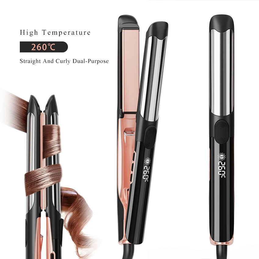 Hair Straightener and Curler 2 in 1 Flat Iron for Vibrating Electric Ceramic Hair Straightener Curler