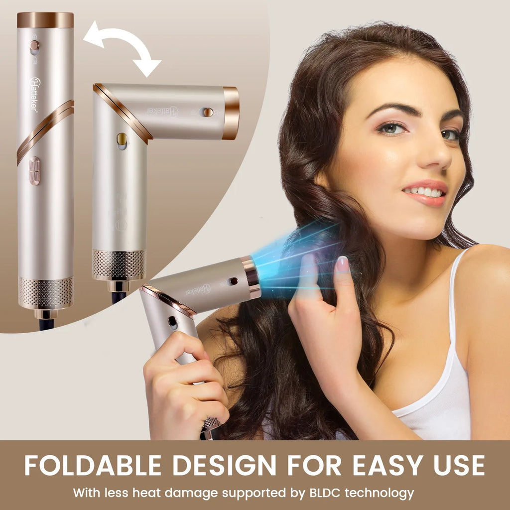 Hatteker Multifunctional Hair Styler Foldable Blow Styling Straightening Curling Hot Air Brush Hair Dryer