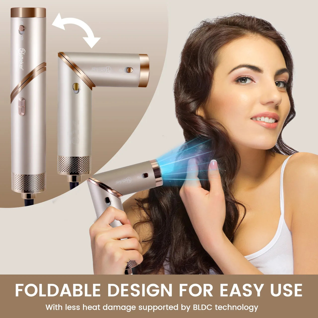 Hatteker Multifunctional Hair Styler Foldable Blow Styling Straightening Curling Hot Air Brush Hair Dryer