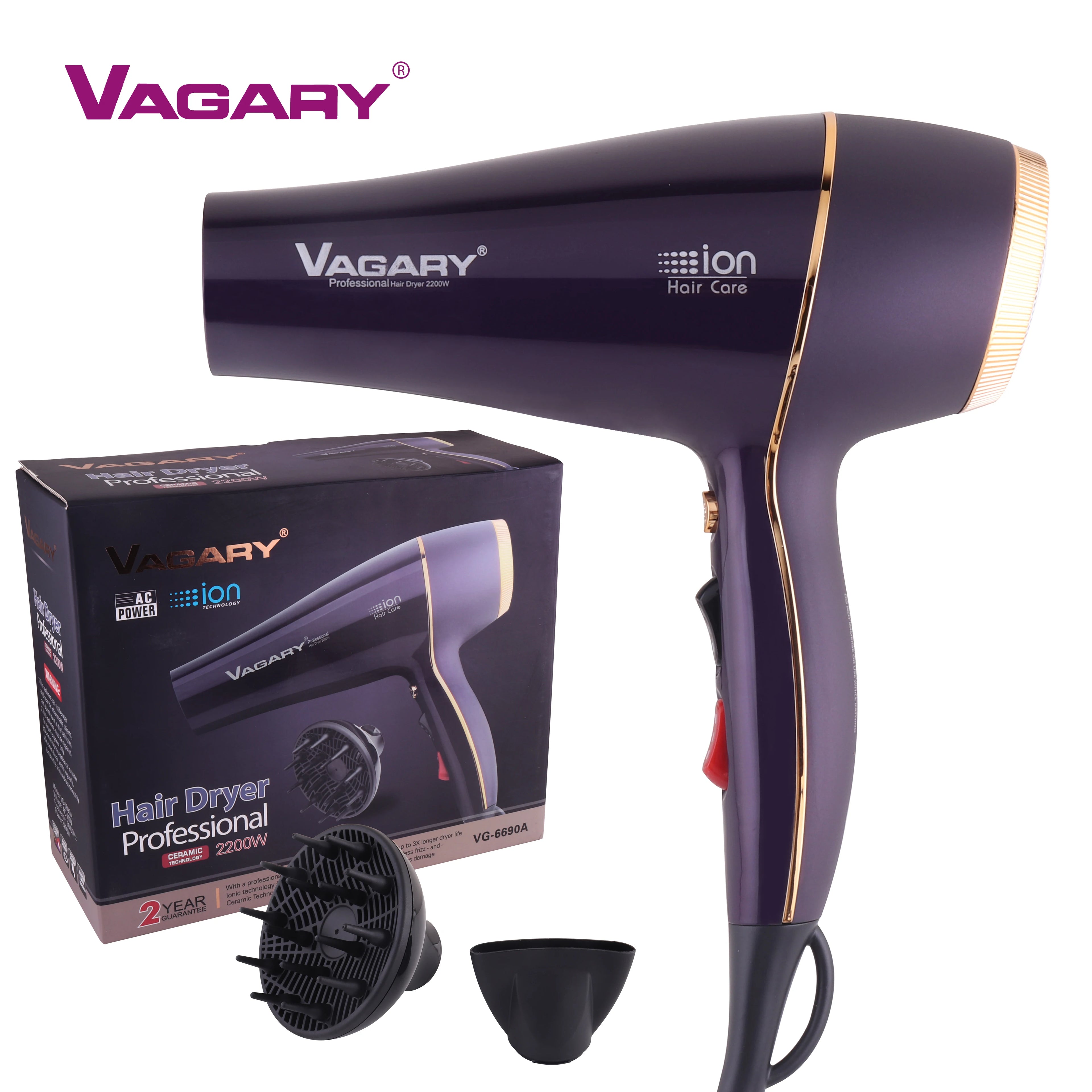 VG in Stock 2200W Professional Hair Dryer Ionic Fast Drying 2 Nozzles Ships Today