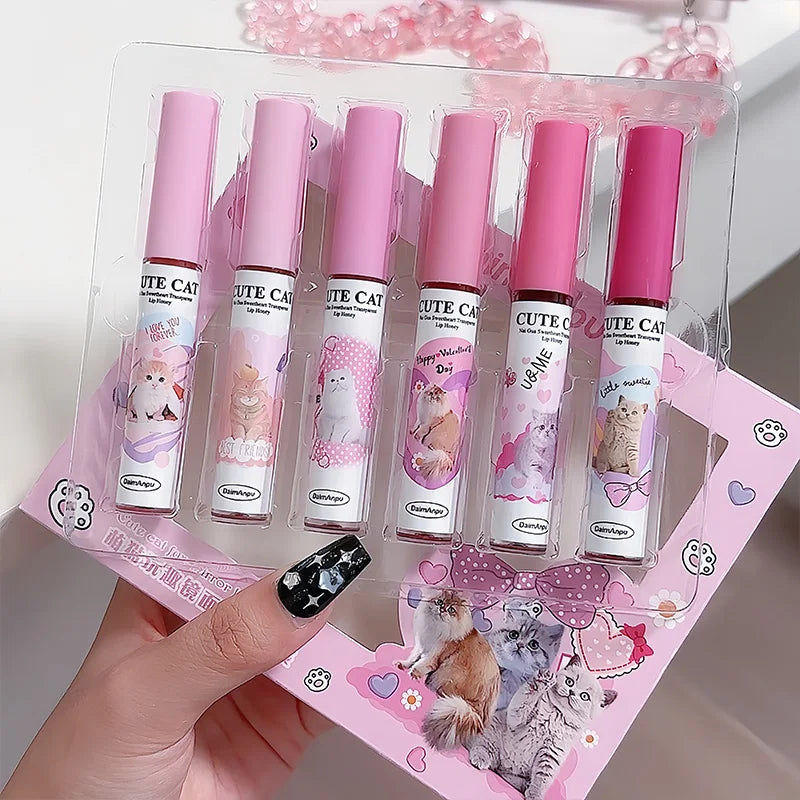 Daimanpu Cute Cat Fun Mirror Lip Gloss Set Shantou Clear Lip Glaze for Summer Makeup