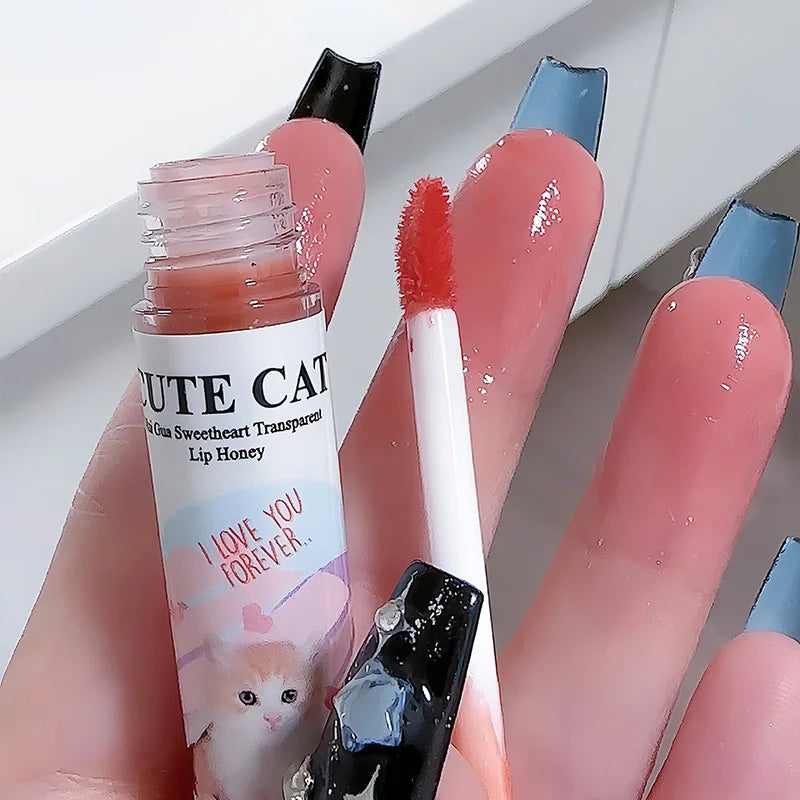 Daimanpu Cute Cat Fun Mirror Lip Gloss Set Shantou Clear Lip Glaze for Summer Makeup