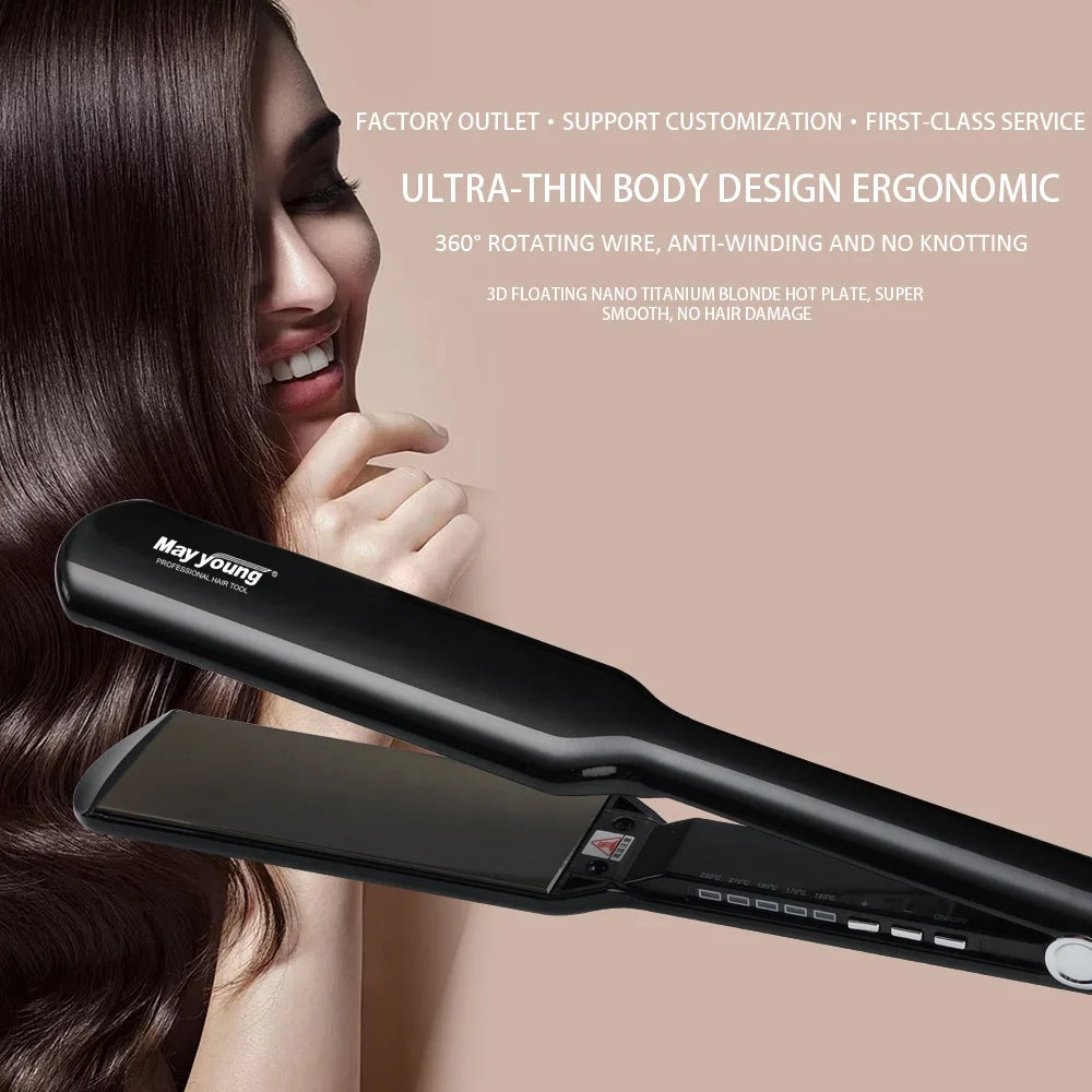 Private Label 1.75 Inch Titanium Plates Hair Flat Iron 450℉ 230℃ Profesional Hair Straightener