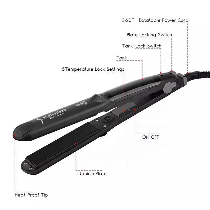Professional Ceramic Plate Steam Hair Straightener with LED Display Electric Flat Iron for Household and Hotel Use