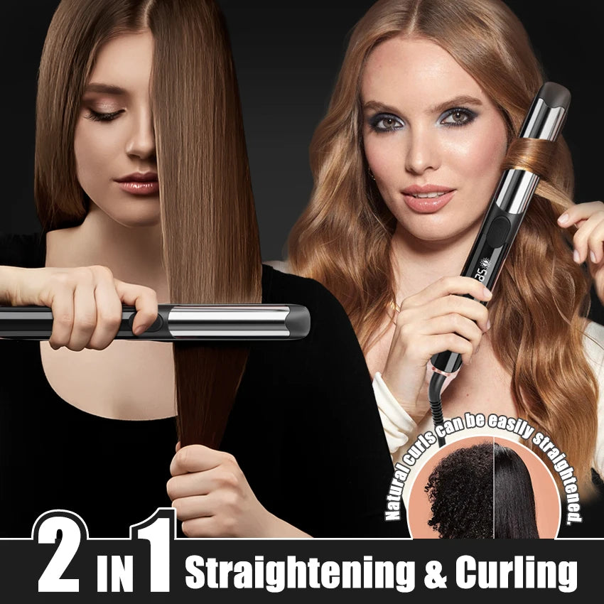 Hair Straightener and Curler 2 in 1 Flat Iron for Vibrating Electric Ceramic Hair Straightener Curler