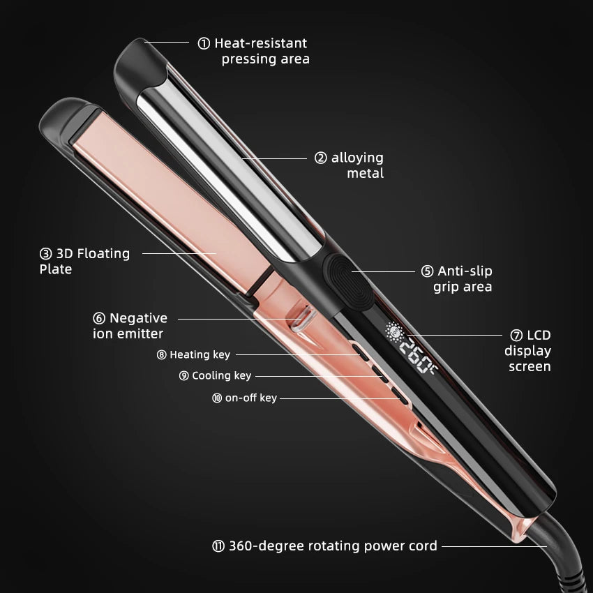 Hair Straightener and Curler 2 in 1 Flat Iron for Vibrating Electric Ceramic Hair Straightener Curler