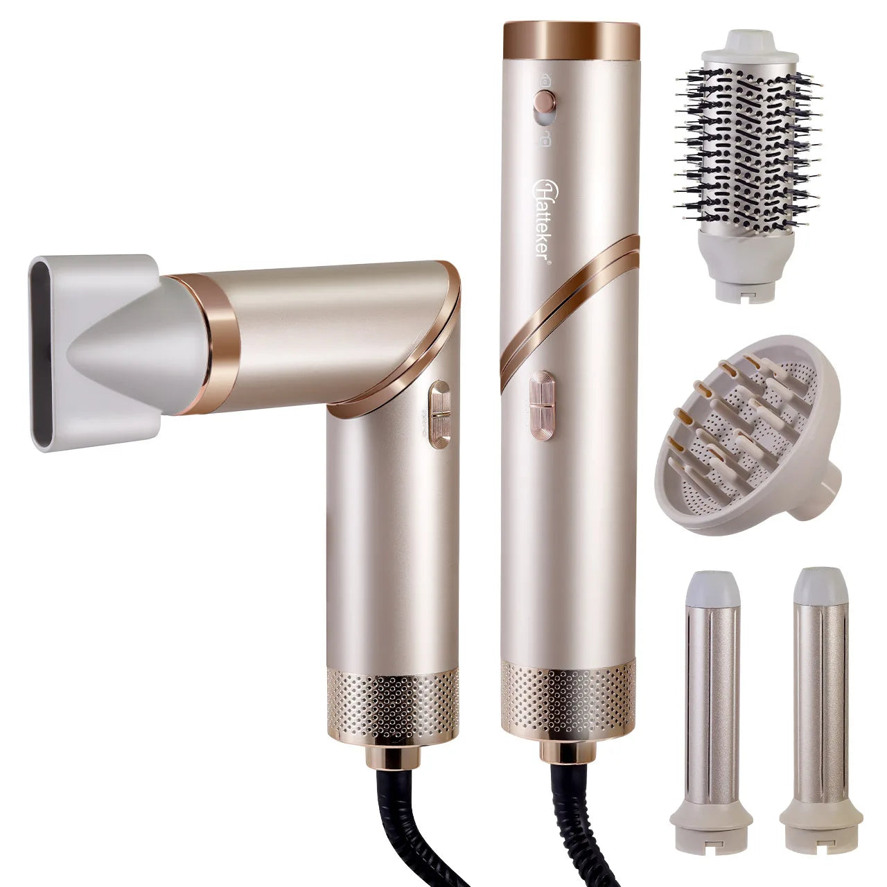 Hatteker Multifunctional Hair Styler Foldable Blow Styling Straightening Curling Hot Air Brush Hair Dryer